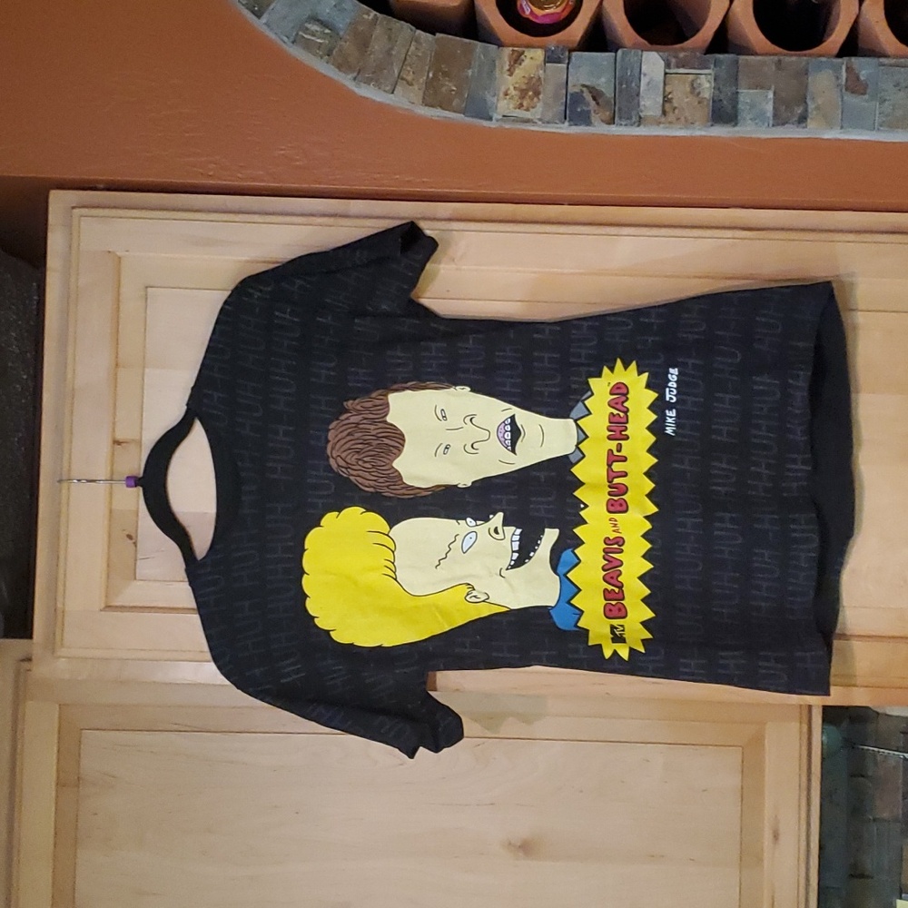 Beavis and Butthead Tee Shirt MTV Mike Judge Size Medium Huh Huh Black VGUC